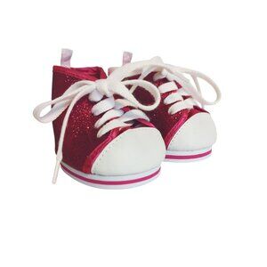 Build A Bear BAB Pink Sparkling Glitter High Top Tennis Shoes Sneakers 2018